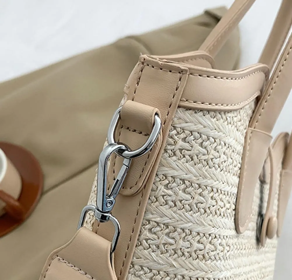 Slouchy Woven Bucket Purses for Women Crossbody Handbag Trendy Ladies Straw Shoulder Bags with Strap for Work, Travel