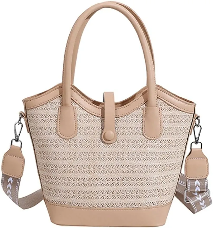 Slouchy Woven Bucket Purses for Women Crossbody Handbag Trendy Ladies Straw Shoulder Bags with Strap for Work, Travel