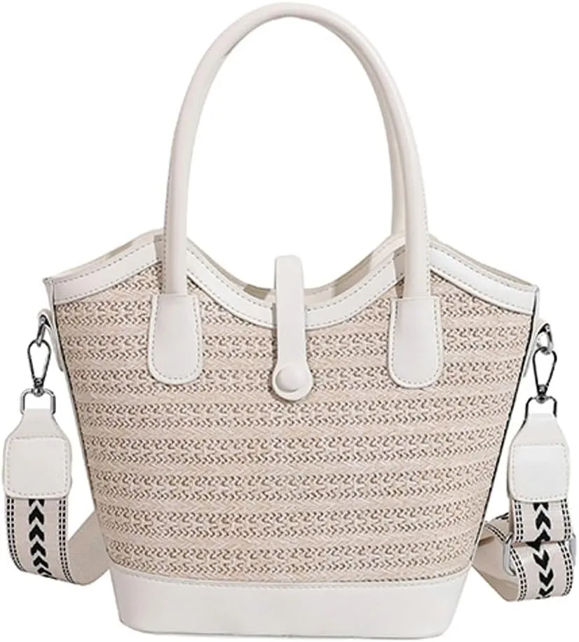 Slouchy Woven Bucket Purses for Women Crossbody Handbag Trendy Ladies Straw Shoulder Bags with Strap for Work, Travel