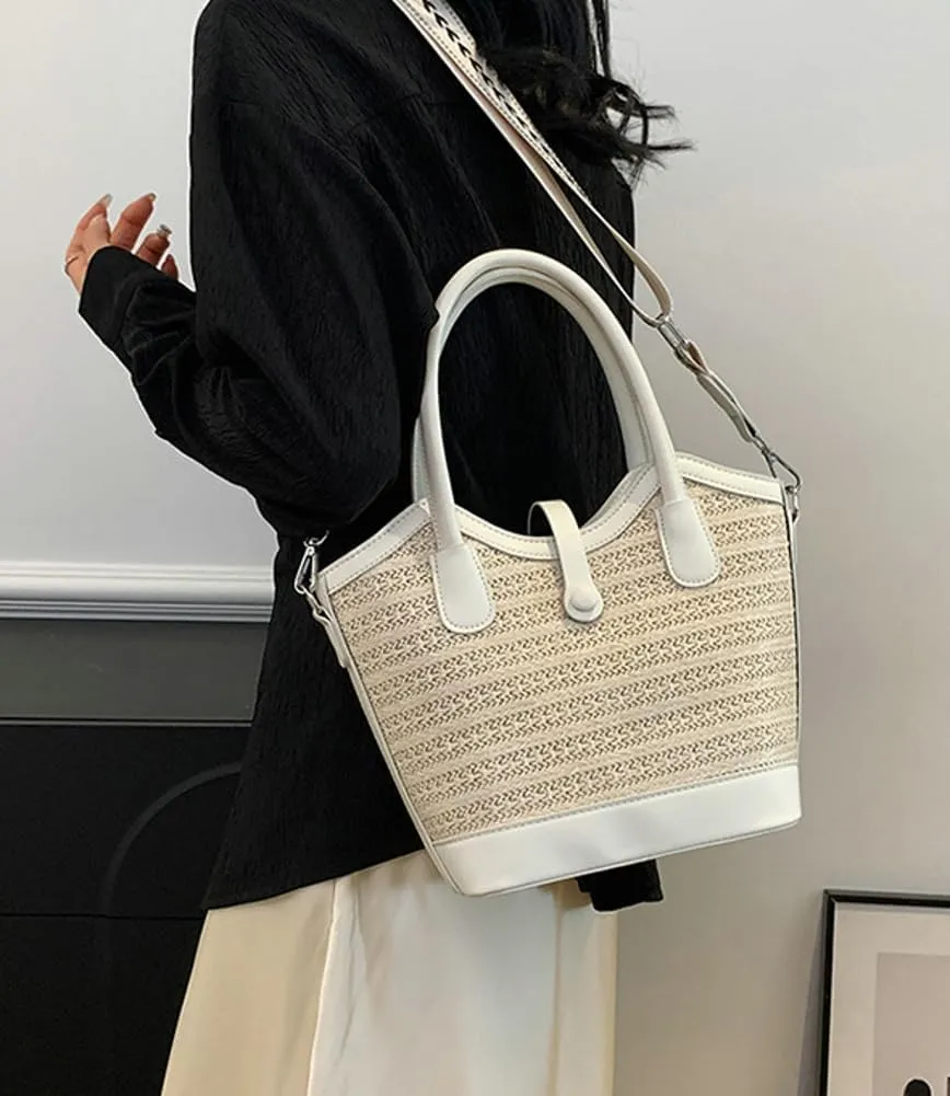Slouchy Woven Bucket Purses for Women Crossbody Handbag Trendy Ladies Straw Shoulder Bags with Strap for Work, Travel