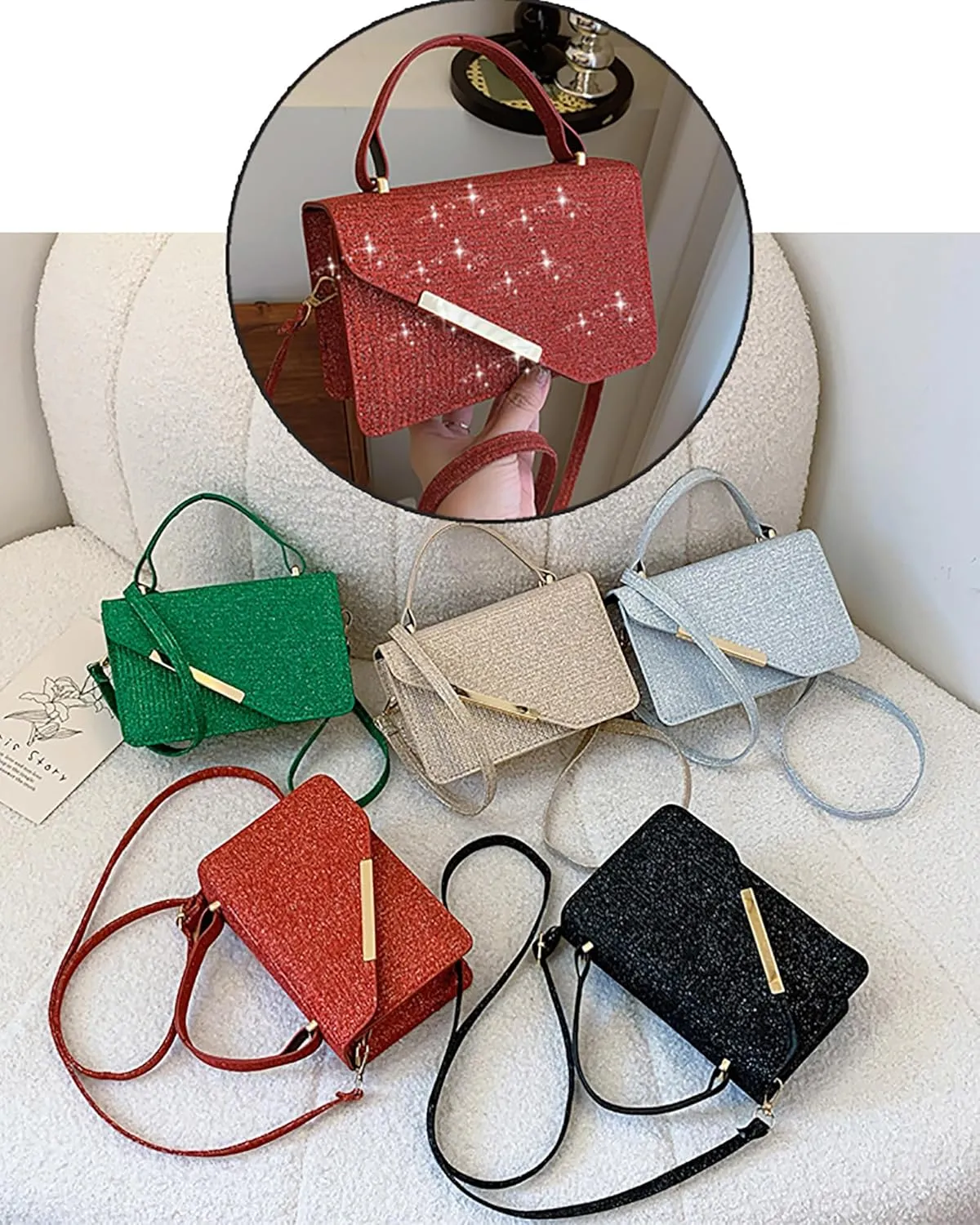 Small Crossbody Bags Sparkly Purse for Women, Evening Handbags Formal Clutch Purses with Removable Strap