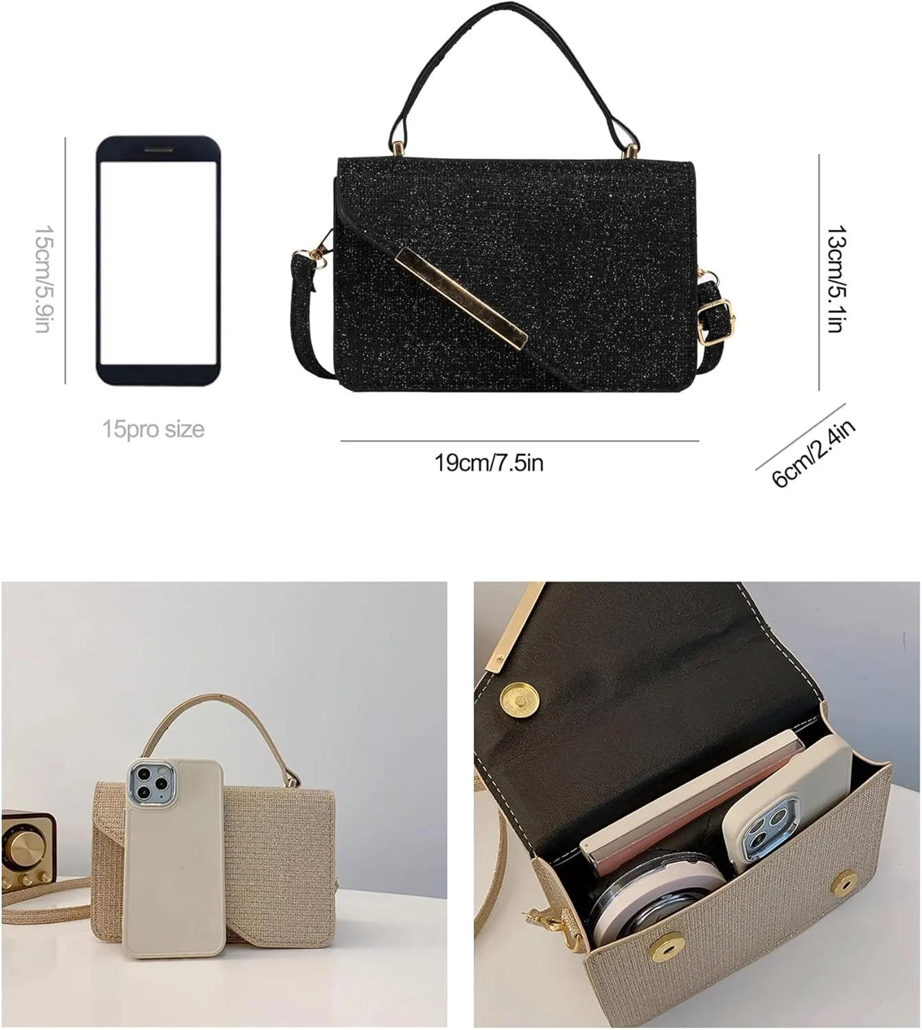Small Crossbody Bags Sparkly Purse for Women, Evening Handbags Formal Clutch Purses with Removable Strap