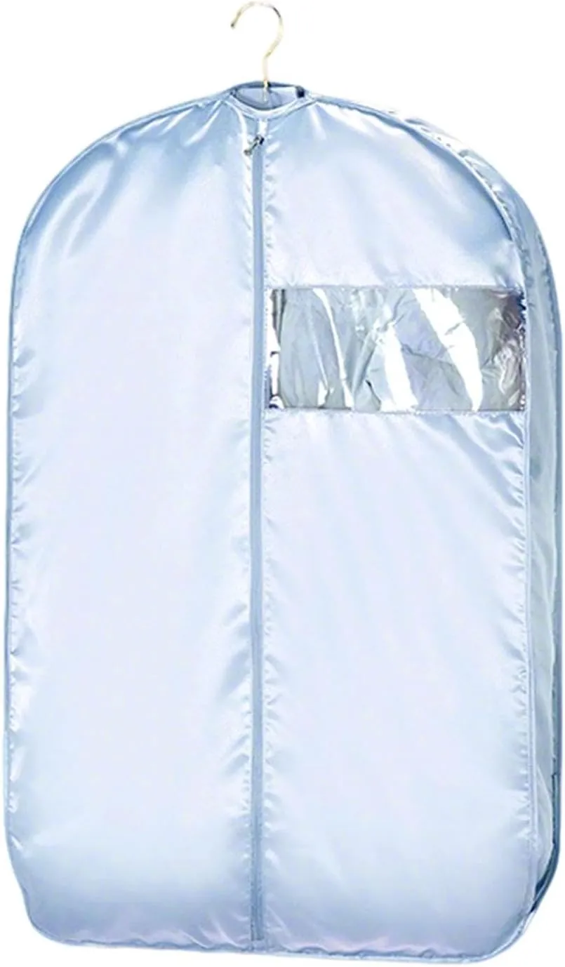 Space Saving Hanging Garment Bag with Self Compression Zipper, Space Saver Hanging Protector for Down Coat, Dust Cover Clothes Bags for Mulit-Size Down Coat (Blue, XL)