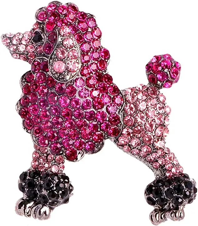 Sparkling Rhinestone Poodle Dog Brooches Women Christmas Animal Brooch Pins