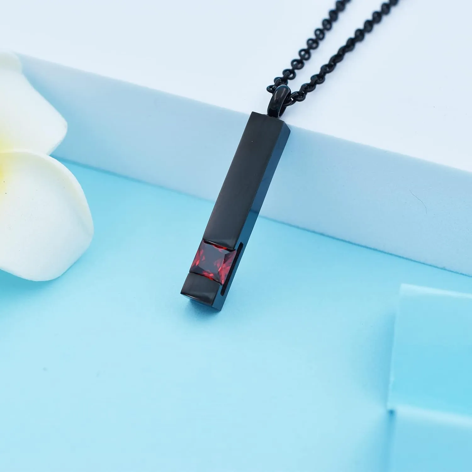 Square Crystal Bar Cremation Urn Necklace Holder for Ashes Stainless Steel Ashes Memorial Keepsake Cremation Jewelry Black Square Zircon Bar Memorial Pendant Necklace for Women Men