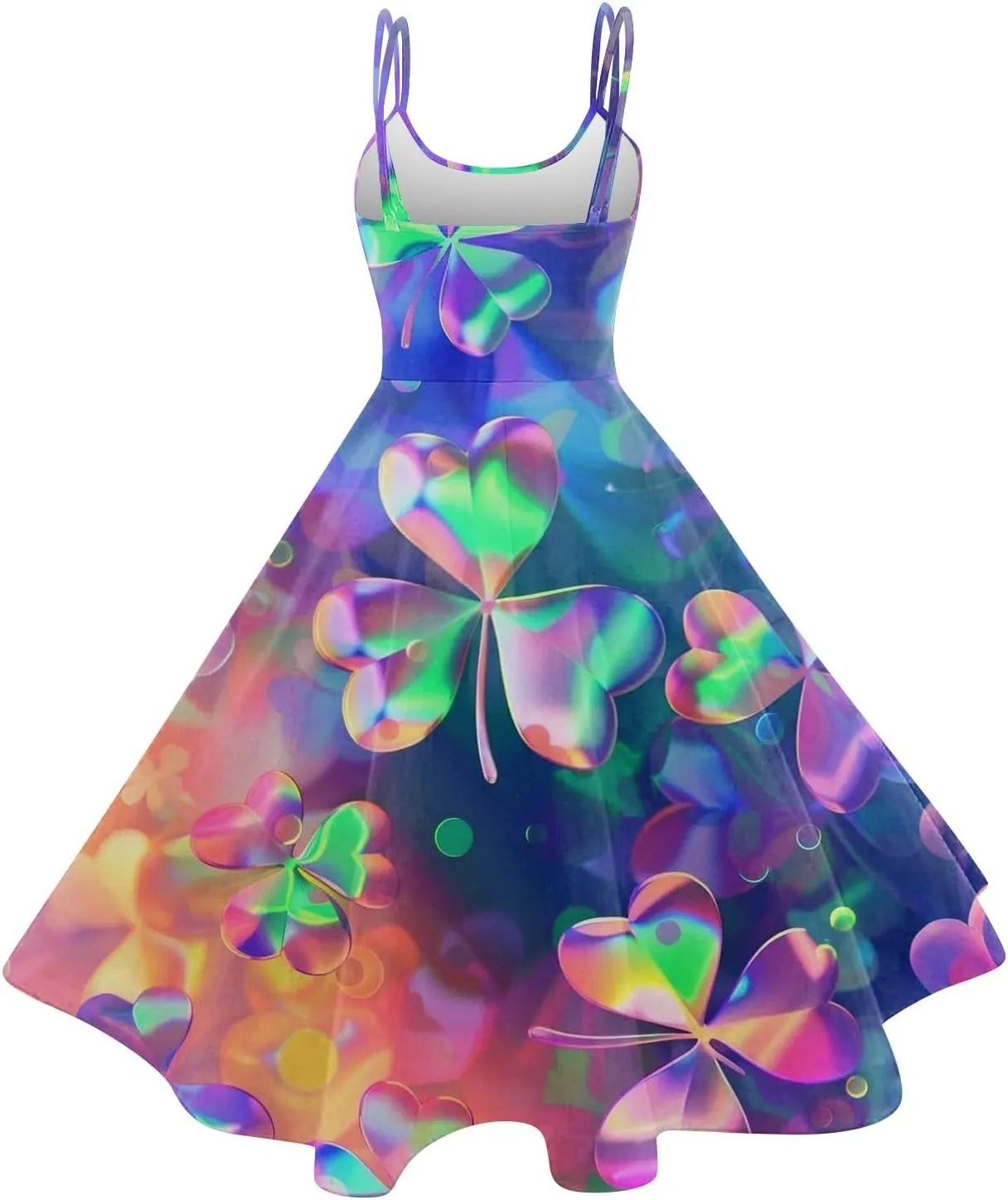 St Patricks Dresses for Women Party Sleeveless Vintage Off Shoulder Midi A-Line Shamrock Print Dresses