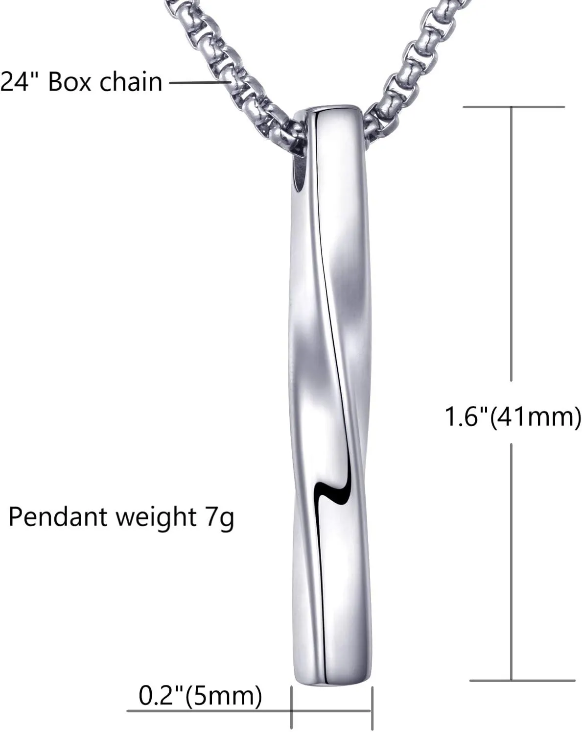 Stainless Steel Pendant Necklace for Men and Women, Unisex Twisted Cube Bar Pendant with Link Chain