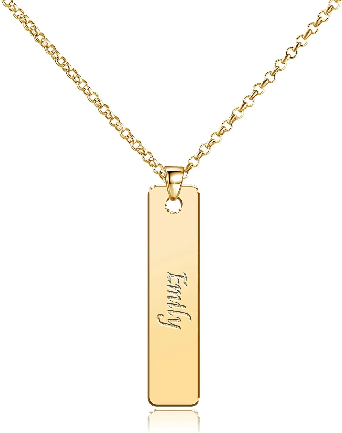 Sterling Silver Vertical Bar Name Necklaces for Women Personalized Bar Pendant Engraved, 18"