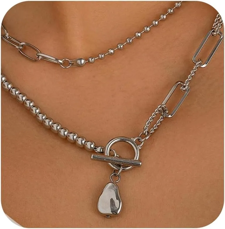 Stocking Stuffers Holiday Outfits for Women 2024 Pearl Necklace for Women Layered Gold Necklaces Gold T Bar Necklace Chunky Chain Necklace Gold Beaded Necklace Gold Jewelry Gift Women