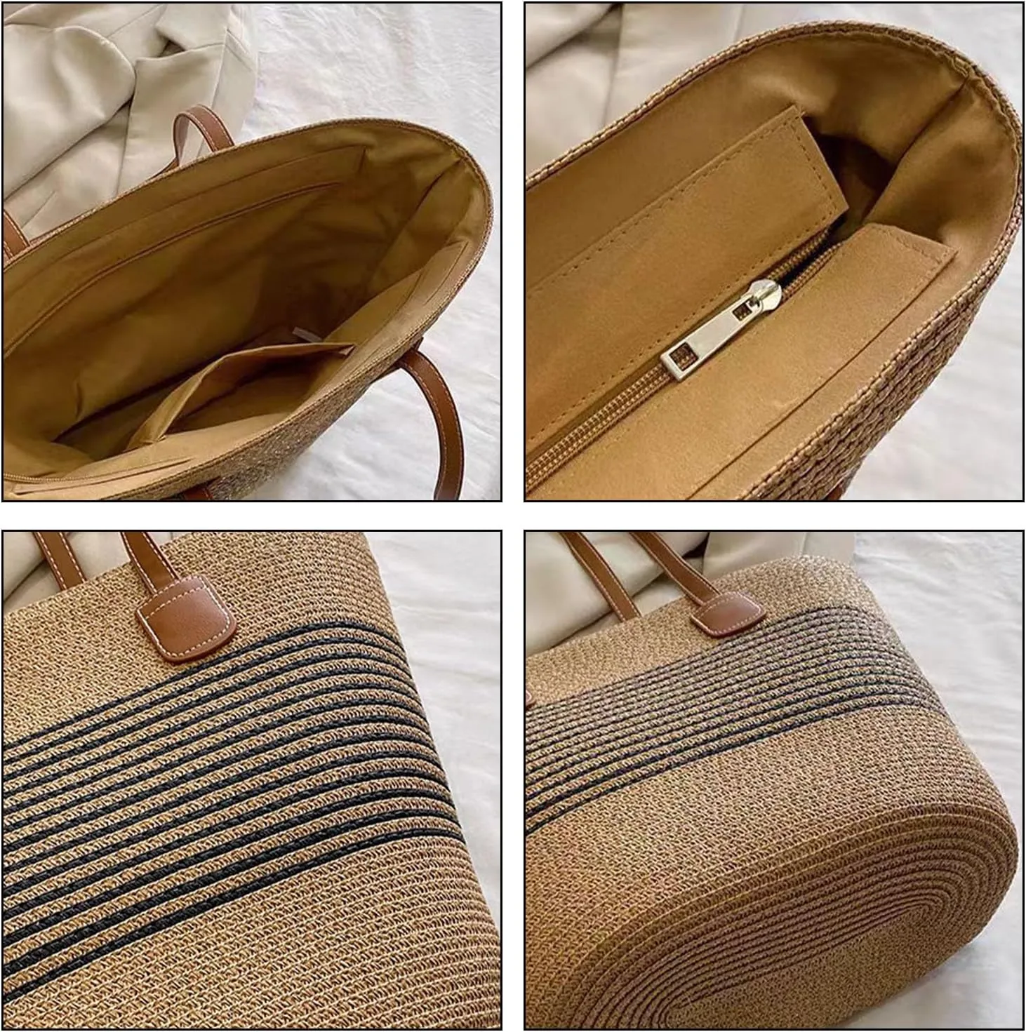 Straw Beach Bag for Women Summer Shoulder Bucket Handbag Straw Tote Bag Woven Shoulder Purses