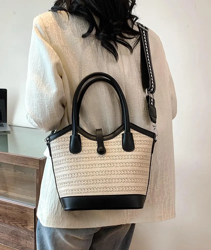 Straw Beach Tote Bag for Women Woven Bucket Purse Top Handle Summer Shoulder Bag Crossbody Handbag with Wide Strap 2025
