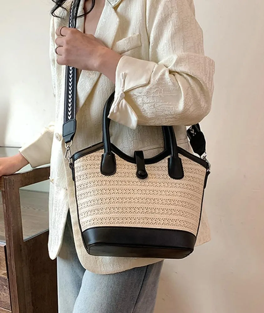 Straw Beach Tote Bag for Women Woven Bucket Purse Top Handle Summer Shoulder Bag Crossbody Handbag with Wide Strap 2025