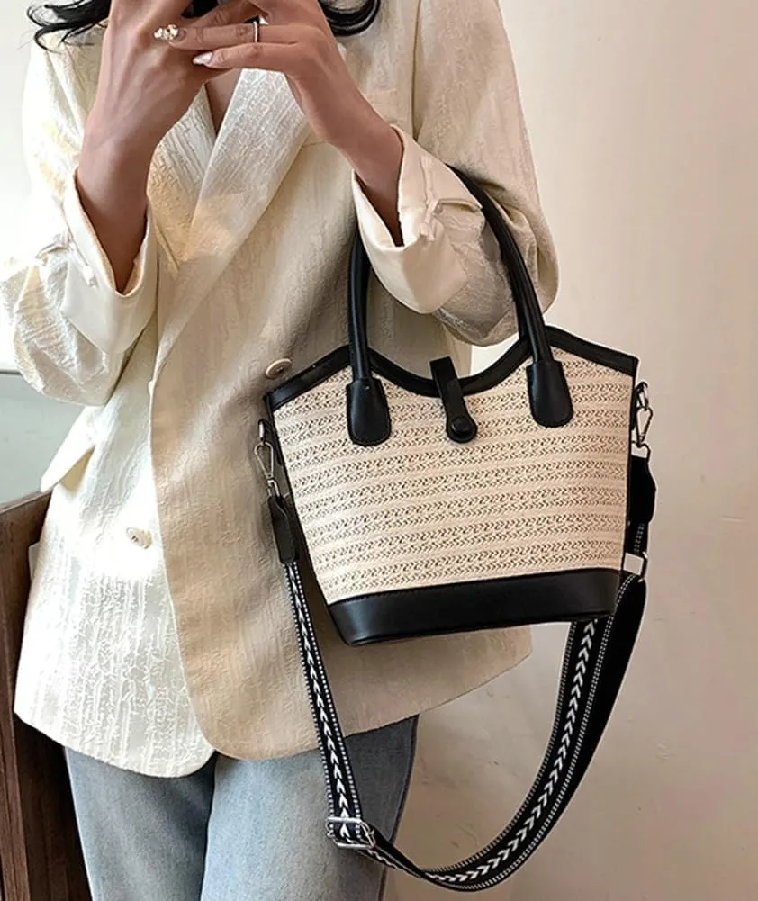 Straw Beach Tote Bag for Women Woven Bucket Purse Top Handle Summer Shoulder Bag Crossbody Handbag with Wide Strap 2025