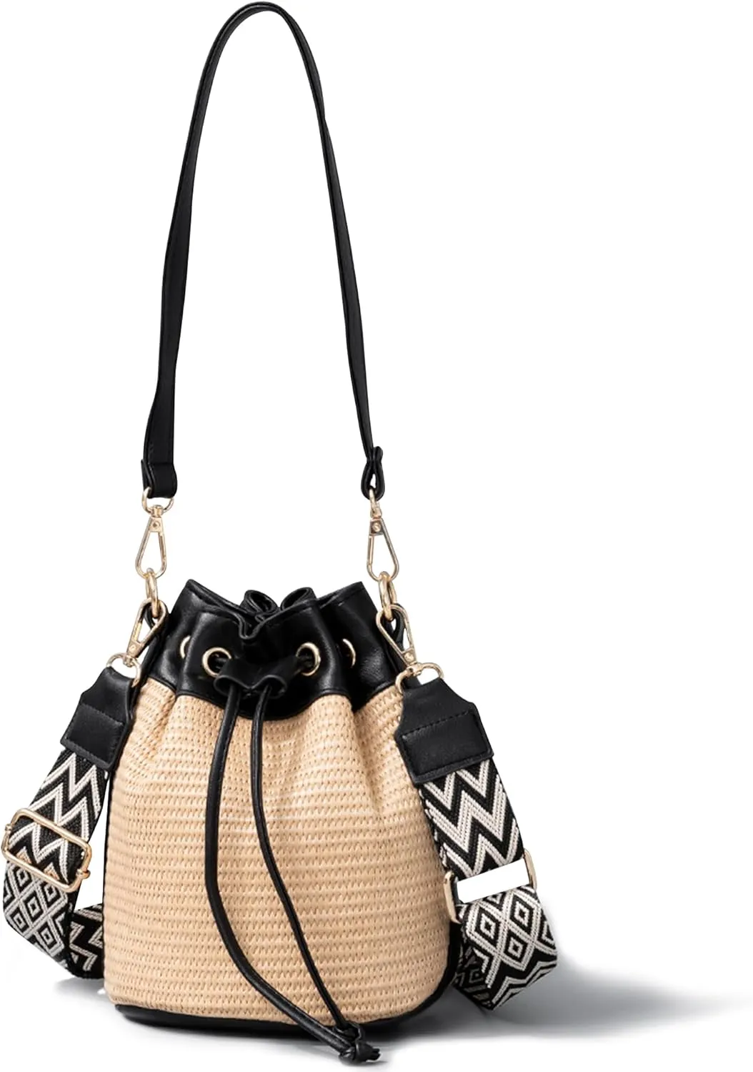 Straw Crossbody Bag for Women,Summer Beach Vacation Bag,Boho Woven Shoulder Handbag,with Canvas Strap,for Work Travel