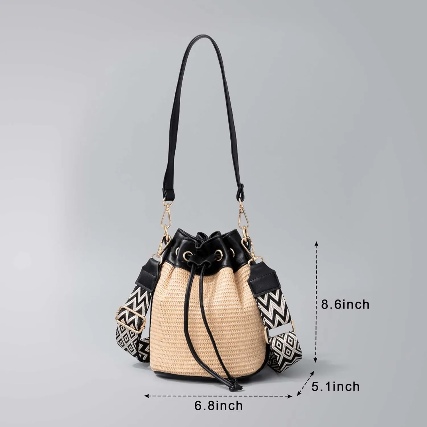 Straw Crossbody Bag for Women,Summer Beach Vacation Bag,Boho Woven Shoulder Handbag,with Canvas Strap,for Work Travel