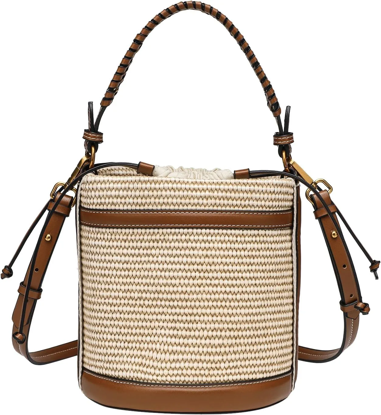 Straw Woven Bucket Bags for Women Cross-body Handbag Ladies Shoulder Purses Retro Satchel for Commuting,Travel