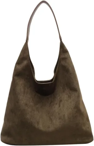 Suede Tote Bag for Women, Women's Suede Purse Vintage Top Handle Bag, Fashion Retro Shoulder Satchel Work Leather Bag (Z-Green)