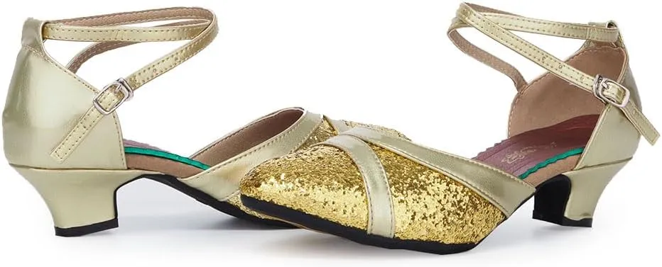 SWDZM Ballroom Dance Shoes Women Low Heel Closed Toe Latin Salsa Practice Dance Shoes