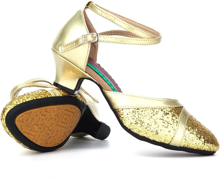 SWDZM Ballroom Dance Shoes Women Low Heel Closed Toe Latin Salsa Practice Dance Shoes