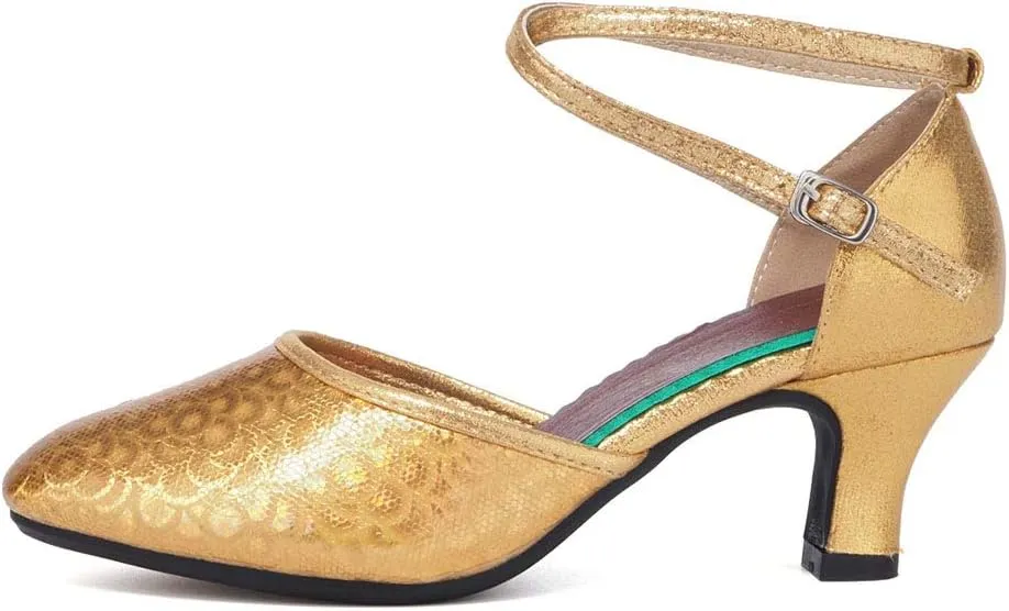SWDZM Closed Toe Latin Dance Shoes for Women Ballroom Character Modern Tango Salsa Performance Dancing Shoes Low Heel
