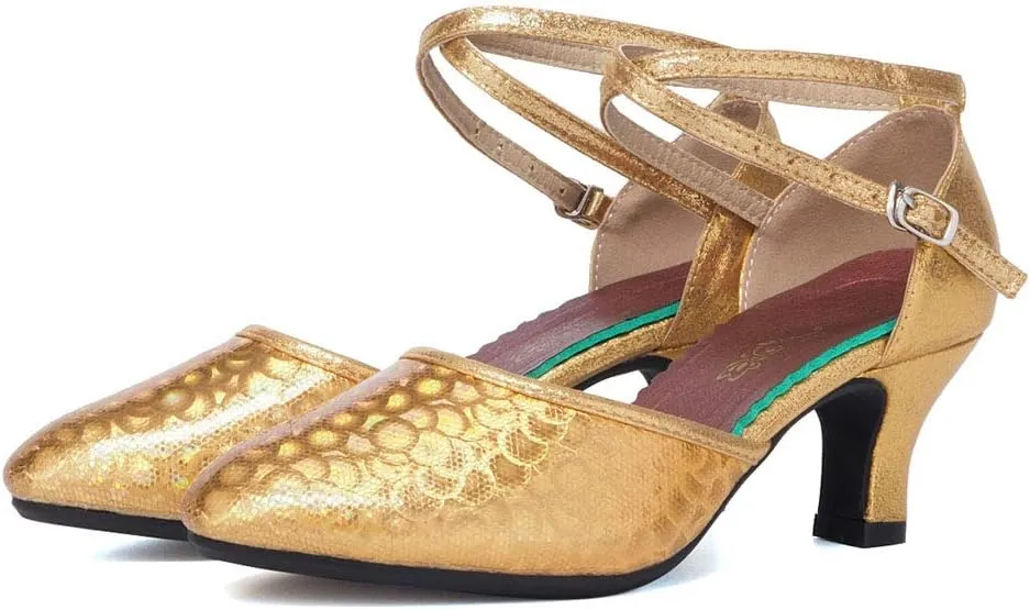SWDZM Closed Toe Latin Dance Shoes for Women Ballroom Character Modern Tango Salsa Performance Dancing Shoes Low Heel