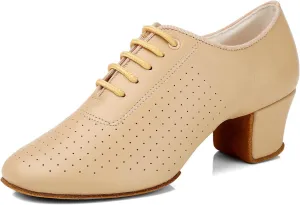 SWDZM Leather Ballroom Dance Practice Shoes for Women Lace-up Latin Modern Salsa Rhythm Teaching Dance Shoes