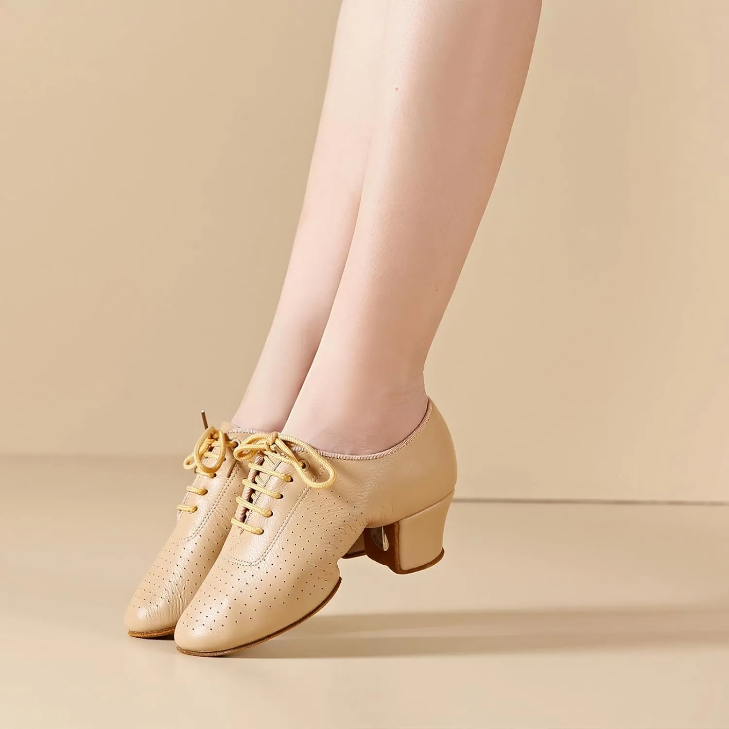 SWDZM Leather Ballroom Dance Practice Shoes for Women Lace-up Latin Modern Salsa Rhythm Teaching Dance Shoes