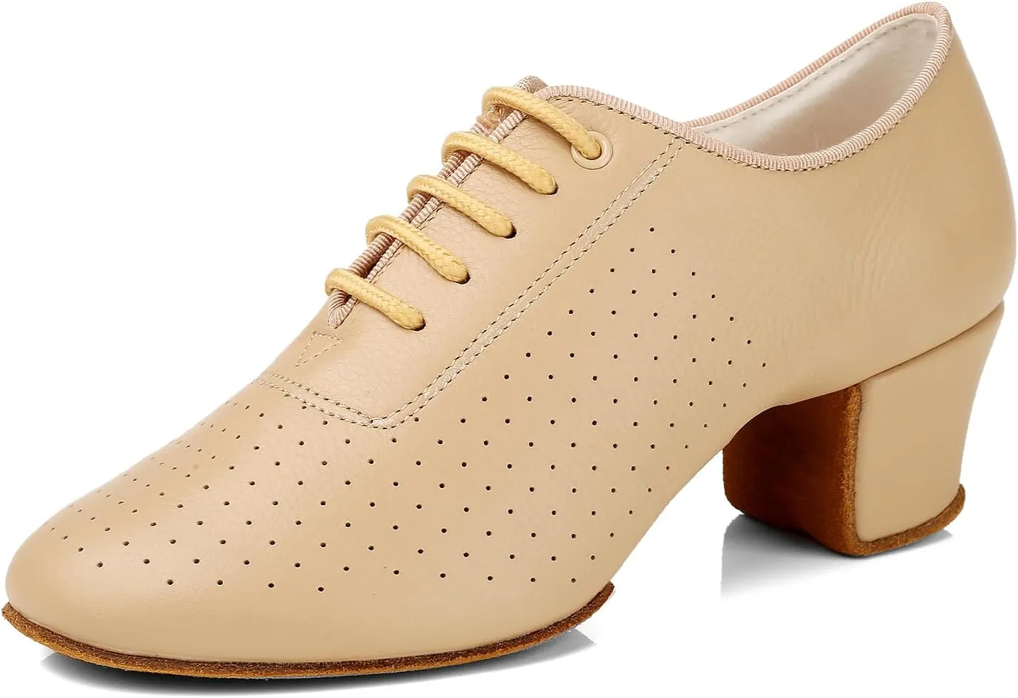 SWDZM Leather Ballroom Dance Practice Shoes for Women Lace-up Latin Modern Salsa Rhythm Teaching Dance Shoes