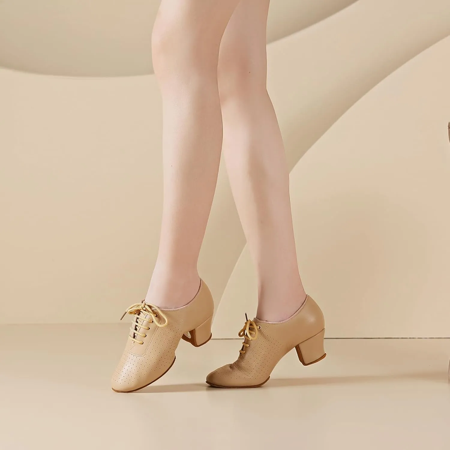 SWDZM Leather Ballroom Dance Practice Shoes for Women Lace-up Latin Modern Salsa Rhythm Teaching Dance Shoes