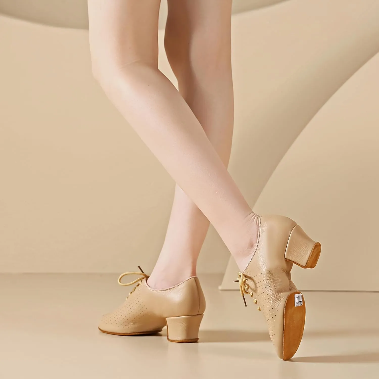 SWDZM Leather Ballroom Dance Practice Shoes for Women Lace-up Latin Modern Salsa Rhythm Teaching Dance Shoes