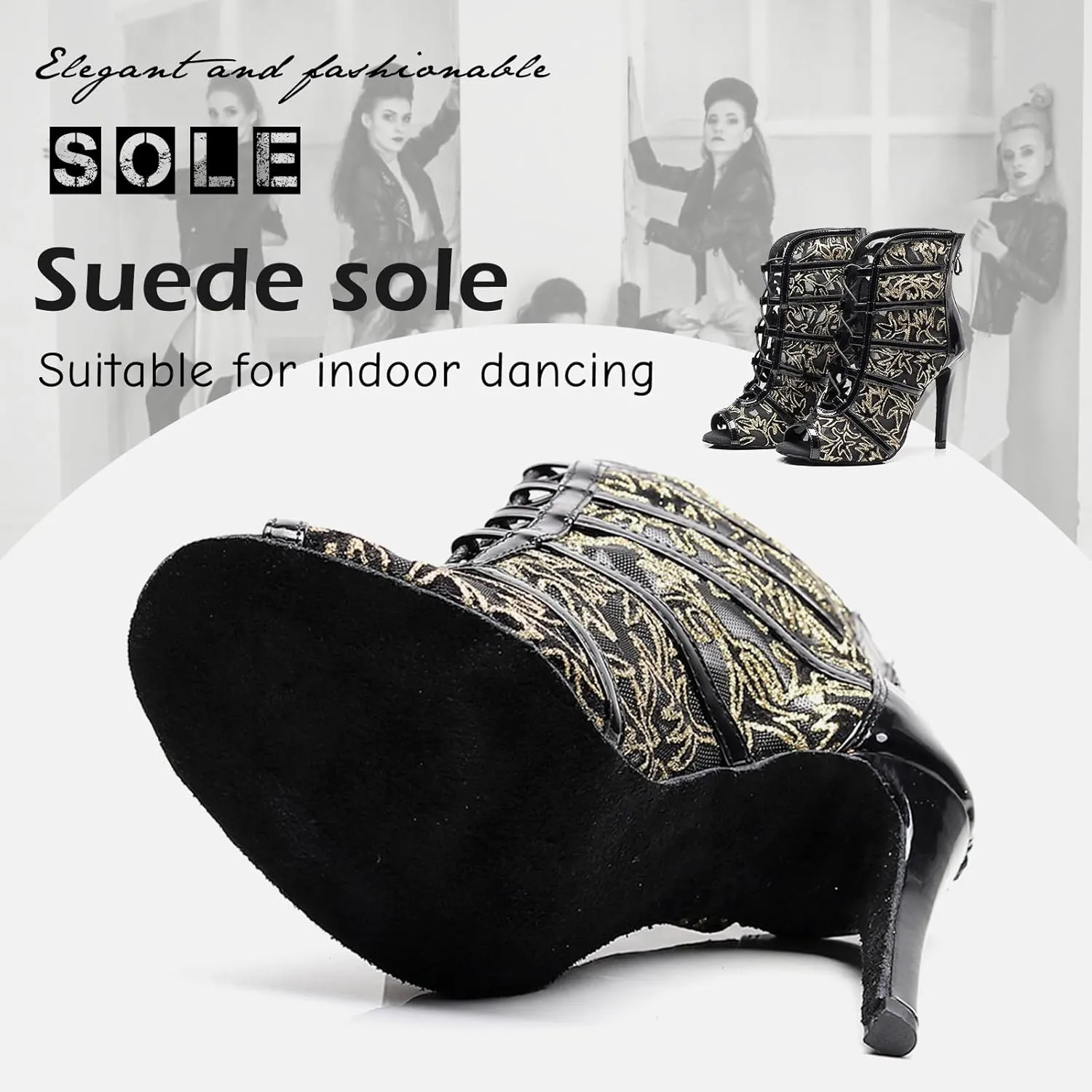 SWDZM Women's Ballroom Latin Salsa Dance Shoes Lace-up Open-Toe Dance Boots Mesh Performance Professional Dance Heels Boots