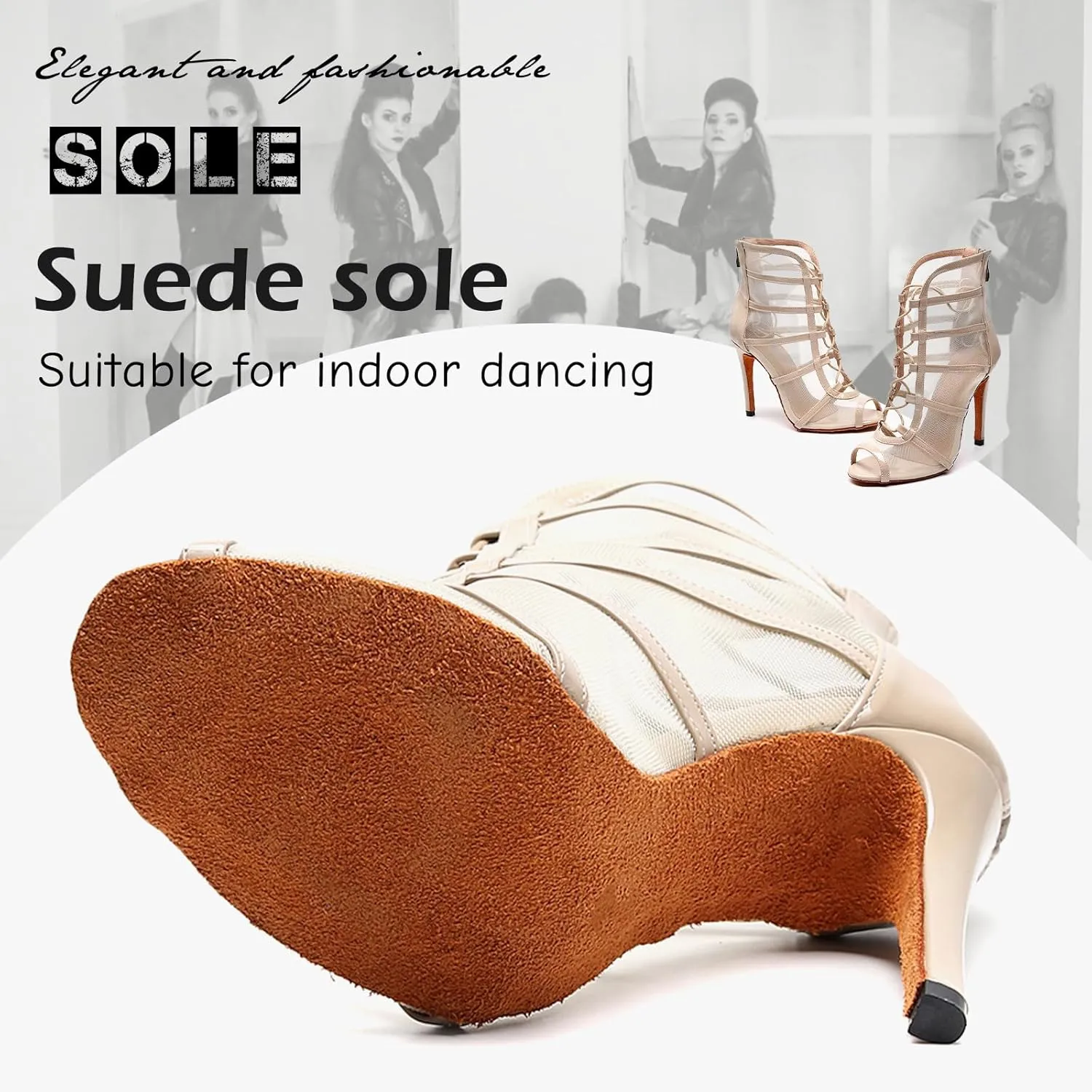 SWDZM Women's Ballroom Latin Salsa Dance Shoes Lace-up Open-Toe Dance Boots Mesh Performance Professional Dance Heels Boots