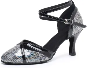 SWDZM Womens Latin Dance Shoes Heeled Ballroom Salsa Tango Party Closed Toe Dance Heels for Women