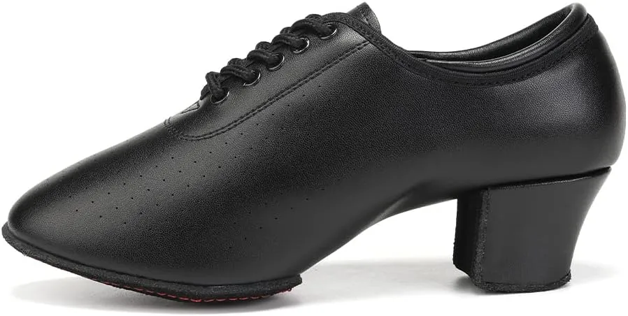SWDZM Women's Latin Dance Shoes Lace-up Ballroom Modern Salsa Rhythm Teaching Practice Dance Shoes,Black Hole,Heel 2 inch,Split Suede Sole,7 US