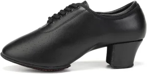 SWDZM Women's Latin Dance Shoes Lace-up Ballroom Modern Salsa Rhythm Teaching Practice Dance Shoes,Black Hole,Heel 2 inch,Split Suede Sole,7 US