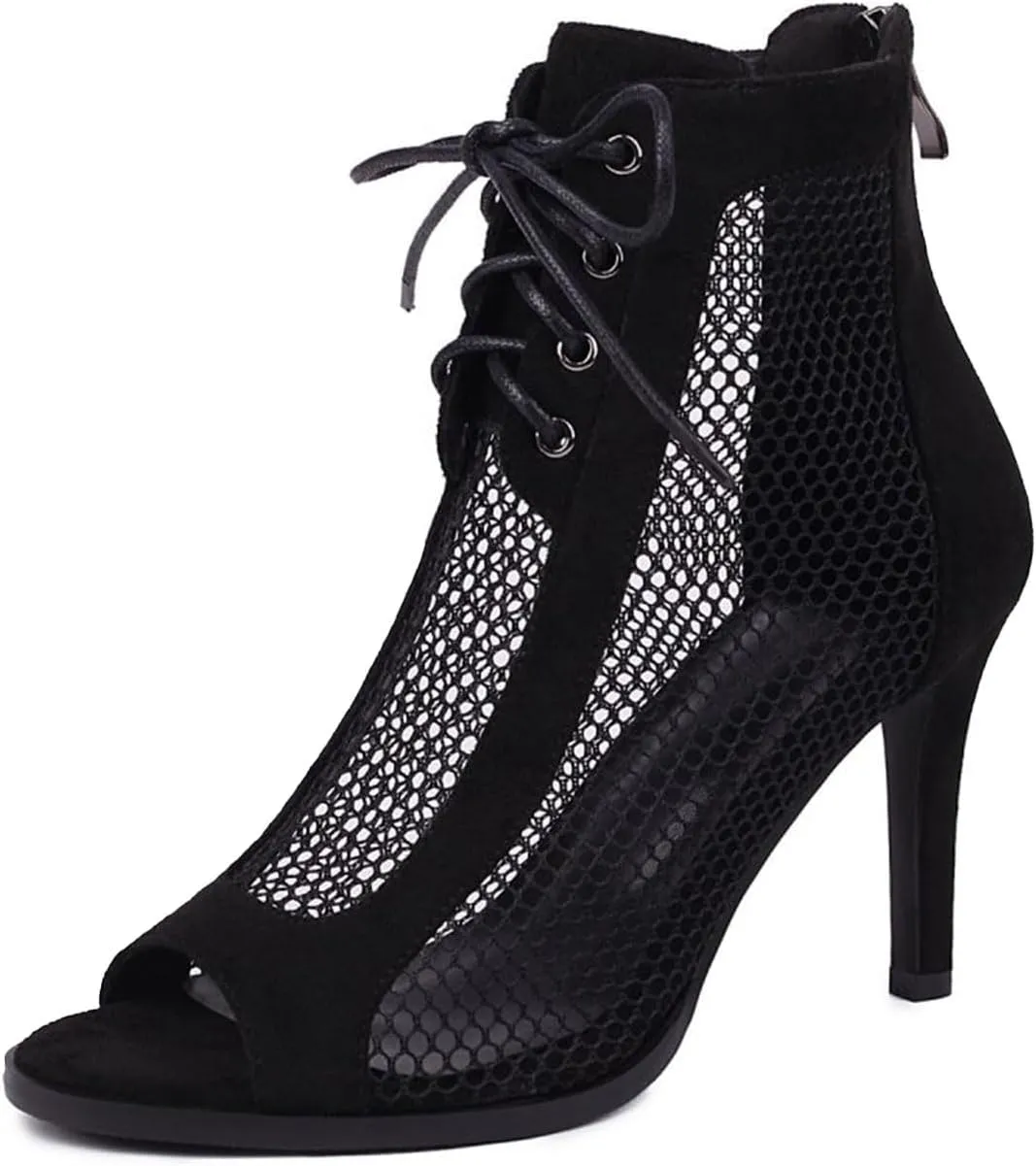 SWDZM Womens Open Toe Latin Dance Boots Salsa Tango Performance Practice Ballroom Lace-up Ankle Dance Shoes,Model DS970
