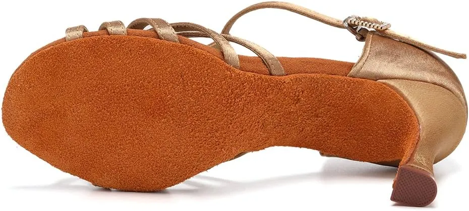 SWDZM Womens T-Strap Latin Salsa Ballroom Dance Heels Open Toe Comfortable Professional Dance Shoes