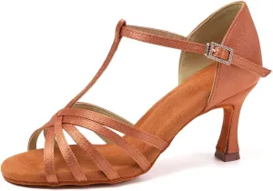 SWDZM Womens T-Strap Latin Salsa Ballroom Dance Heels Open Toe Comfortable Professional Dance Shoes