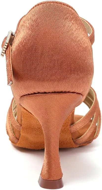 SWDZM Womens T-Strap Latin Salsa Ballroom Dance Heels Open Toe Comfortable Professional Dance Shoes
