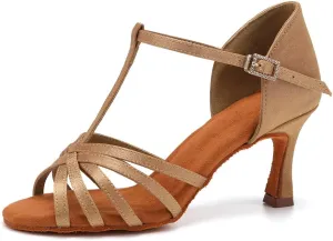 SWDZM Womens T-Strap Latin Salsa Ballroom Dance Heels Open Toe Comfortable Professional Dance Shoes