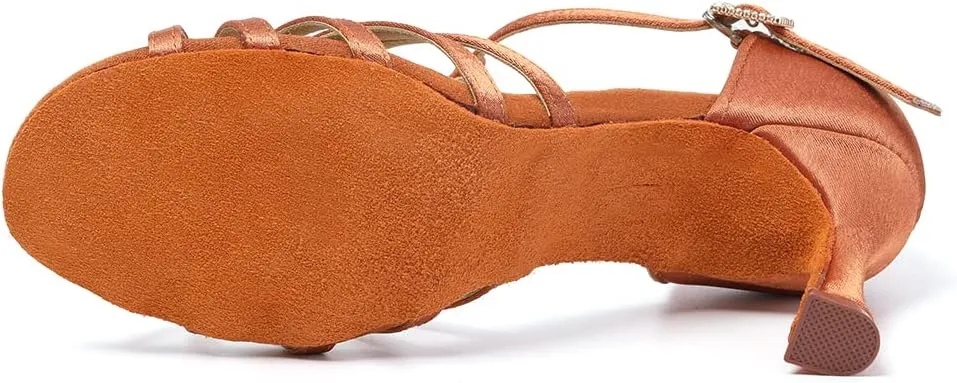 SWDZM Womens T-Strap Latin Salsa Ballroom Dance Heels Open Toe Comfortable Professional Dance Shoes