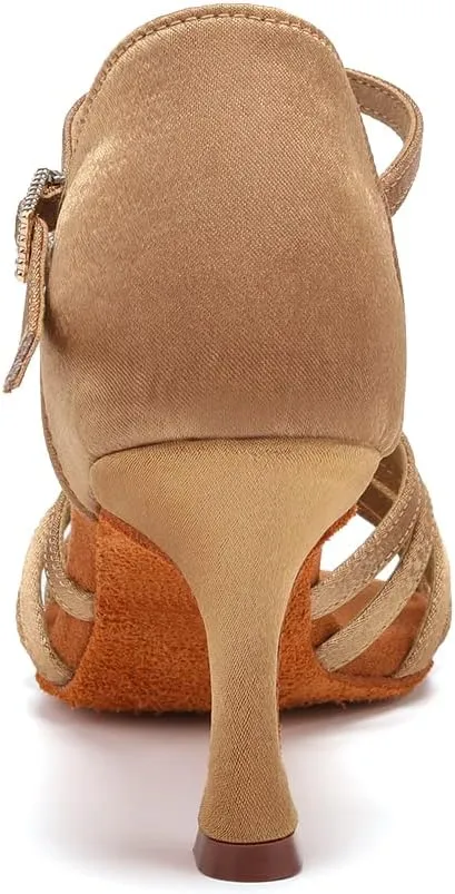 SWDZM Womens T-Strap Latin Salsa Ballroom Dance Heels Open Toe Comfortable Professional Dance Shoes