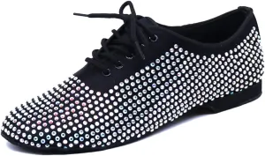 TDA Men's Comfort Standard Low Heel Soft Outsole Satin Studded Rhinestones Tango Ballroom Salsa Chacha Character Latin Modern Dance Shoes