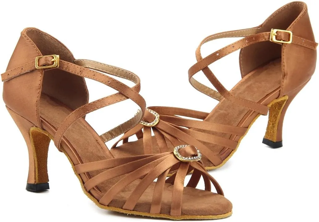 TDA Women's Ankle Strap Comfort Knot Satin Salsa Tango Ballroom Latin Modern Dance Wedding Shoes