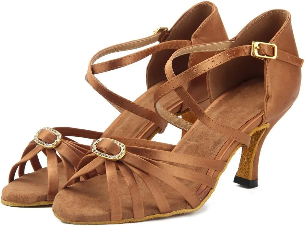 TDA Women's Ankle Strap Comfort Knot Satin Salsa Tango Ballroom Latin Modern Dance Wedding Shoes
