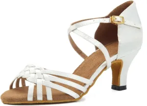 TDA Women's Ankle Strap Comfort Knot Satin Salsa Tango Ballroom Latin Modern Dance Wedding Shoes