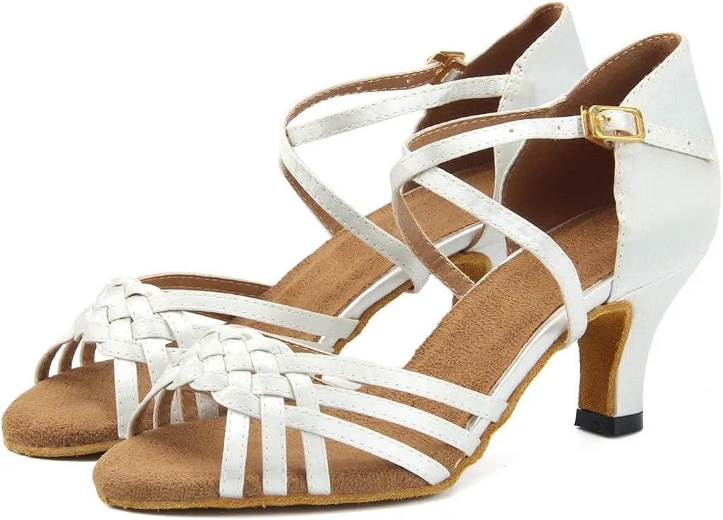 TDA Women's Ankle Strap Comfort Knot Satin Salsa Tango Ballroom Latin Modern Dance Wedding Shoes