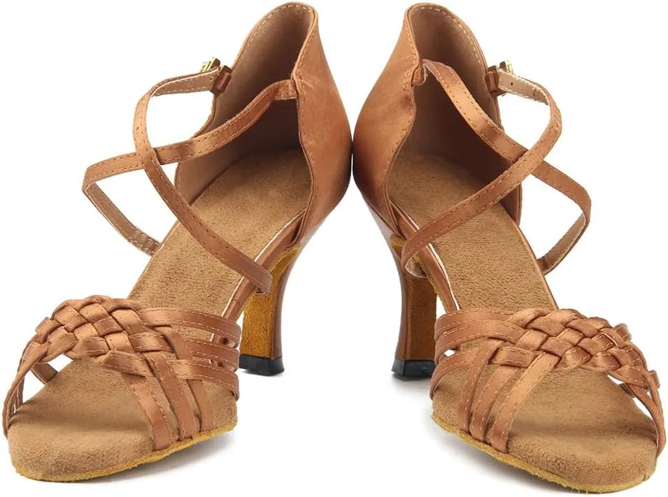 TDA Women's Ankle Strap Comfort Knot Satin Salsa Tango Ballroom Latin Modern Dance Wedding Shoes