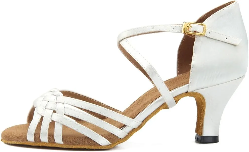 TDA Women's Ankle Strap Comfort Knot Satin Salsa Tango Ballroom Latin Modern Dance Wedding Shoes