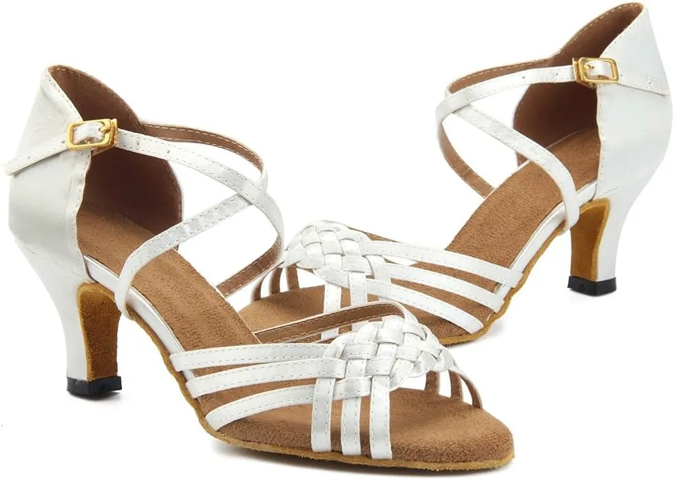 TDA Women's Ankle Strap Comfort Knot Satin Salsa Tango Ballroom Latin Modern Dance Wedding Shoes